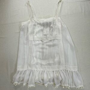 American Rag Chic Ivory Lace Sleeveless Blouse with Pom Poms. Sz L